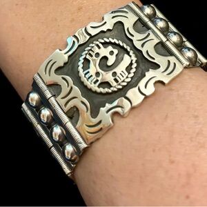 Aztec Mexican Silver 4 panel bracelet